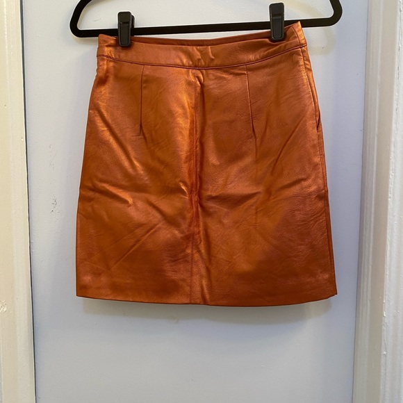 Topshop Orange Faux Leather Mini Skirt Size US2 - Picture 5 of 7